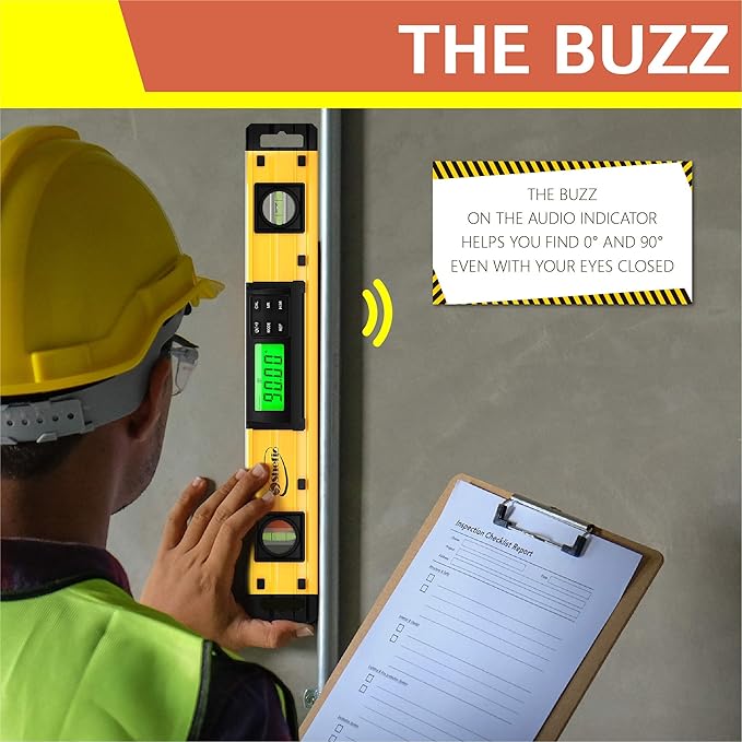 Shefio Digital Level - 18 Inch Magnetic, IP54 Dustproof and Waterproof - Protractor - Includes Batteries and Carrying Case