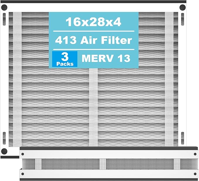 (3-Pack) 413 Replacement Filter Compatible with April-Aire Whole House Air Purifier 1410, 1610, 2410, 2416, 3410, 4400, MERV 13, 16 x 28 x 4 Air Filter Replacement