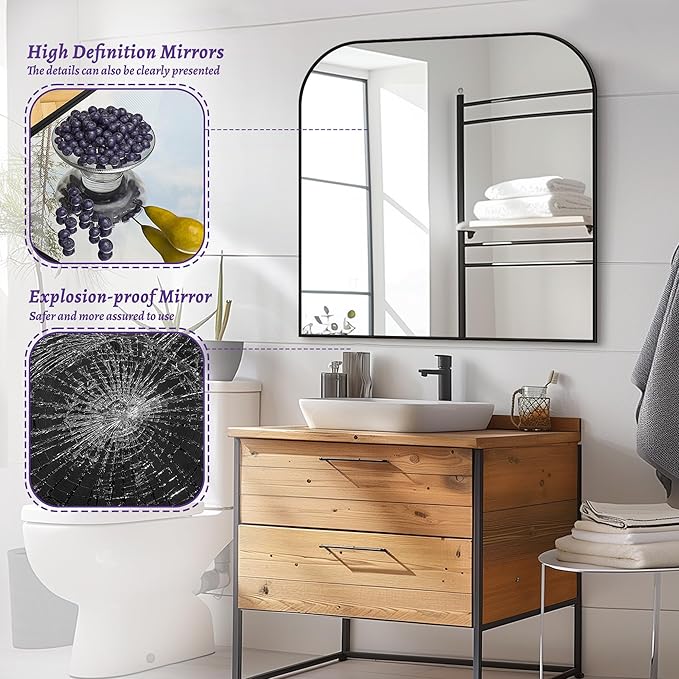 Bathroom Mirror, Wall Mirrors, Black Metal Framed Wall-Mounted Mirrors, Bathroom Vanity Mirror for Over Sink, Living Room, Bedroom, Entryway, 36x36 Inch, Black