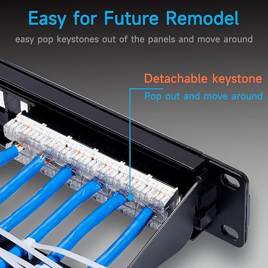 Cat6 Patch Panel 24 Port with Keystone, RJ45 Network Panel 19 Inch, Punch Down - Image 5
