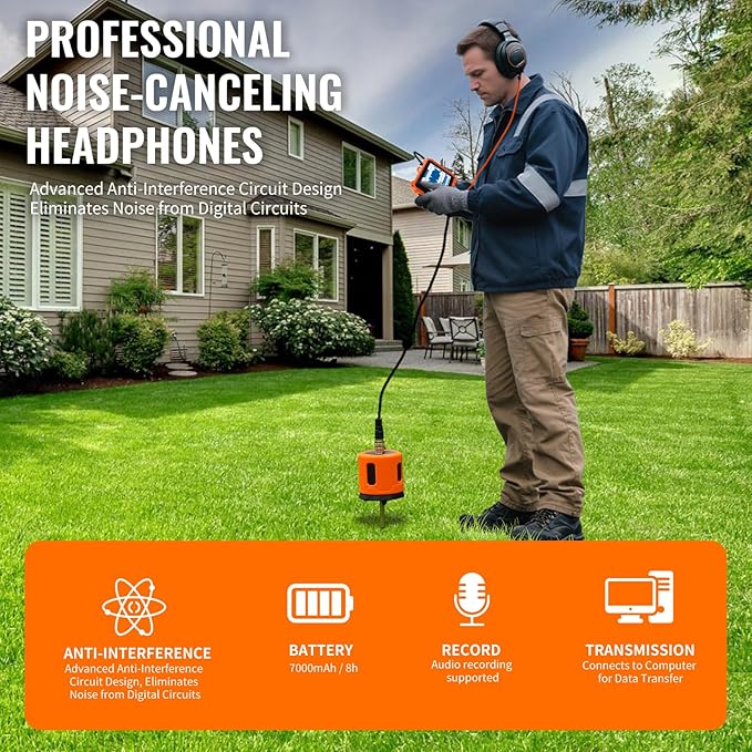 PQWT Underground Water Leak Detectors PQ125E All Scenario and Gas Wall Pipe Water Leakage Detection with Touchscreen Earphone and Carrying Case Multi Sensor Acoustic Pipeline Sound Intensifier