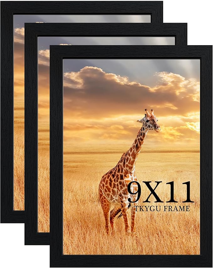 TKYGU 9 x 11 Picture Frame Set of 3, Poster Photo frame, Horizontal and Vertical Formats for Wall or Tabletop, 9 x 11 Black Wooden Frame with Shatter Resistant Plexiglass, best gift
