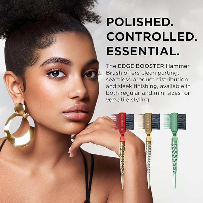 Style Factor EDGE BOOSTER® Hammer Brush Rat Tail– Double-Sided Edge Control Brush & Comb with Boar Bristles – For Edges, Slick Backs, Baby Hair Styling, and Taming Flyaways