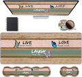 Ergonomic Keyboard Wrist Rest & Mouse Pad Wrist Rest Set, Large XXL Gaming Desk Mat 31.5"x 11.8" with Memory Foam, Easy Typing Pain Relief for Office & Home, Vintage Wood Board Live Laugh Love