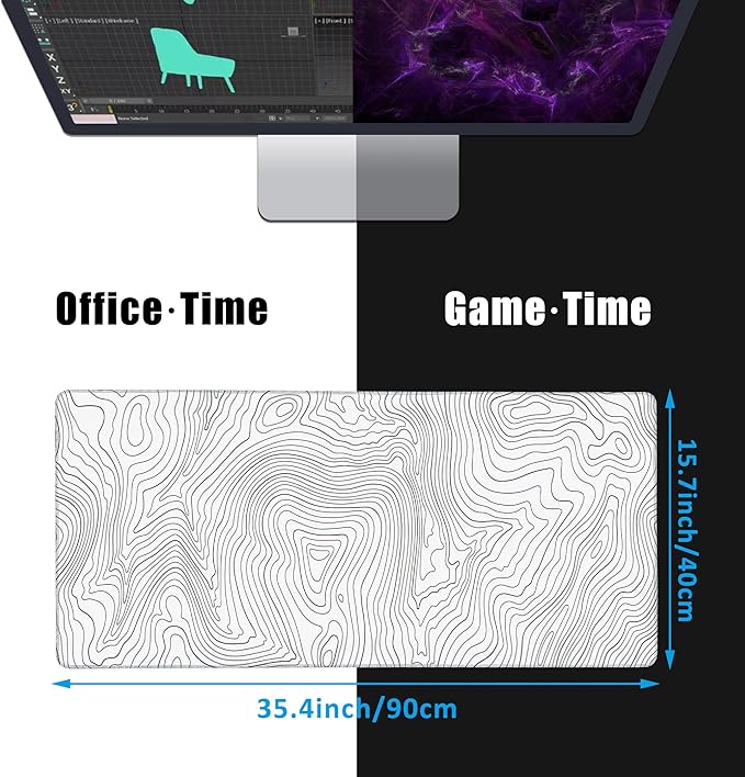 EOBKLAX Mouse Pad,Topographic Line Desk Mat for Desktop,Desk Pad with Non-Slip Base and Stitched Edge,Extended Mousepad for Office and Home 35.4X15.7 Inch