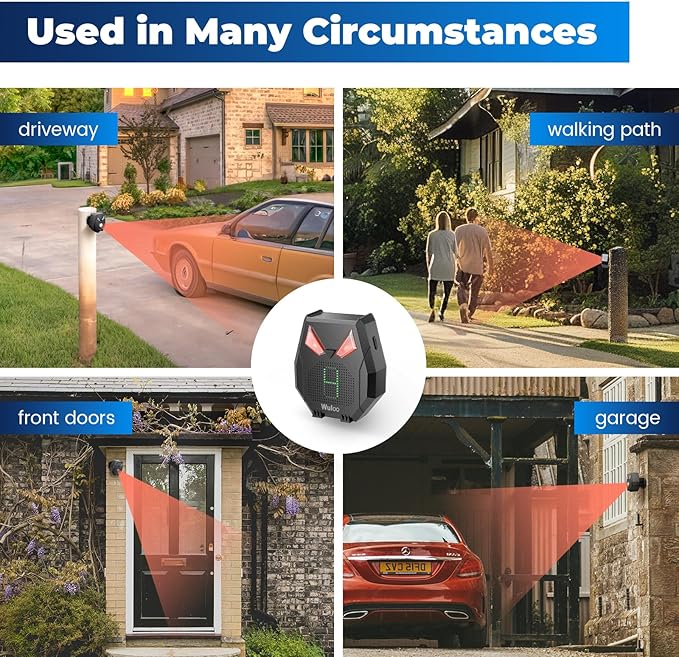 Solar Driveway Alarm Wireless Outside Weatherproof 1/2 Mile Long Range, Outdoor Motion Sensor Detector Alarm Driveway Alert System with Rechargeable Battery/Expandable (1 Sensor Only)