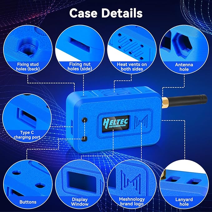 Meshnology 1 Set ESP32 LoRa V3 Module Board with 915 MHz Antenna + 3000mAh Battery + Protect Case - with WiFi Blue tooth SX1262 CP2102 0.96” OLED Display Type C for Ar duino Meshtastic IOT (N35, Blue)