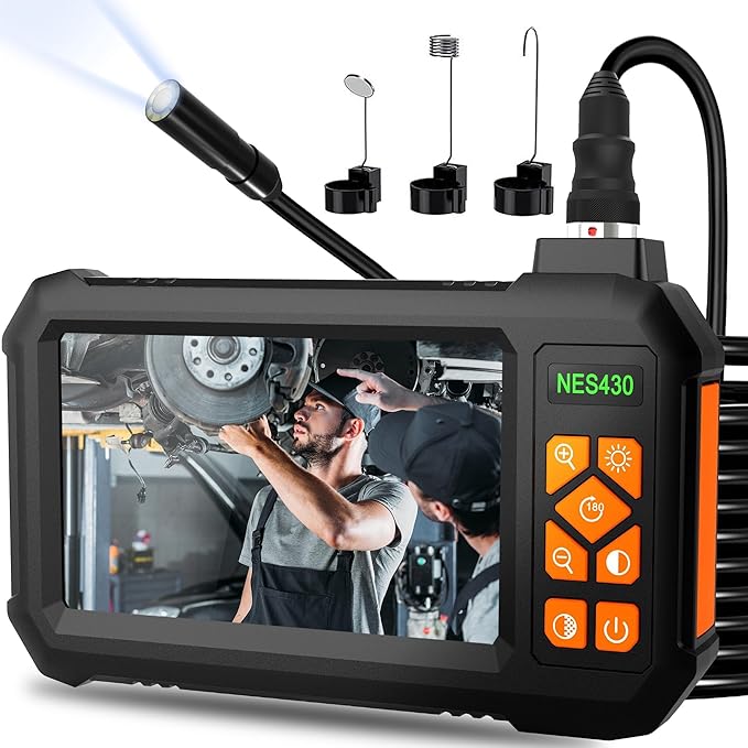 Endoscope Camera with Light 1920P HD Dual-Lens Borescope with 8 LED Lights, IP67 Waterproof Snake Sewer Tools 4.3" Inspection Camera,16.4ft Semi-Rigid Drain Endoscope