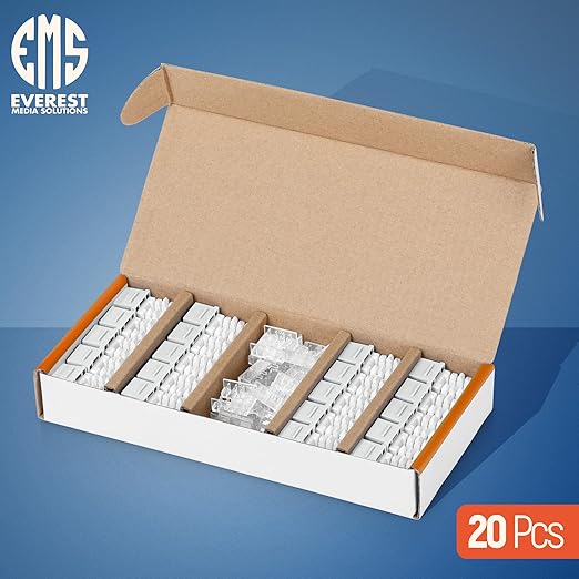 Everest 90° Angled RJ45 Cat6A Keystone Jacks 20-Pack in White - Image 2