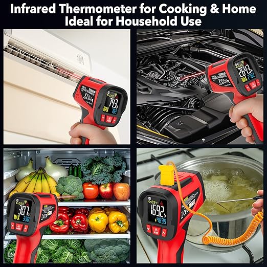 Infrared Thermometer Temperature Gun, TEMIRUP Digital IR Laser Thermometer -40°F~1472℉,K-Type Probe -40°F~1202°F, IR Temp Gun for Cooking, Pizza Ovens, Griddles, Meat, HVAC, Home & Industrial