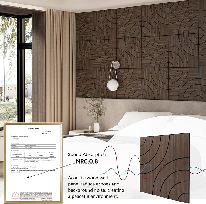 ARMURO 4 Packs Acoustic Wall Panels - Self-Adhesive 3D Wood Slat Wall Panel- Peel and Stick Sound Absorbing Panels for Noise Reducing - Feature Wall Decor for Home & Office