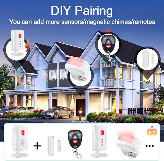 KCMYTONER Wireless Motion Sensor Door Chime, Entry Alert Chime for Business, Door Alarm,112LB Loud, Adjustable Volume and Light Brightness, for Home, Warehouse, Villa Security(3Sensors& 1Receiver)