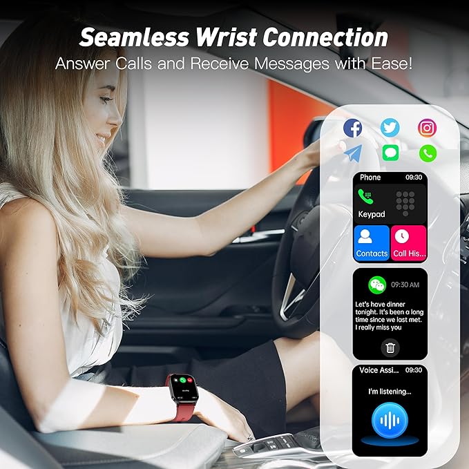 Smart Watch for Men Women, 2.04" AMOLED Color Screen, 24/7 Heart Rate, Blood Oxygen, Blood Pressure, Sleep and Stress Health Monitor, Blood and Body Composition Insights, 150 Sports Modes (Red)