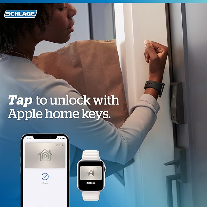 Schlage BE499WB CAM 625 Encode Plus WiFi Deadbolt Smart Lock, Keyless Entry Touchscreen Door Lock with Camelot Trim, Bright Chrome