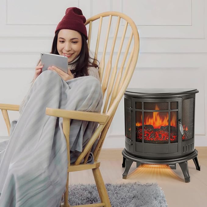 25in Electric Fireplace Heater Stove - Infrared Heater with Realistic LED 3D Flames and Remote Contro, Fire Place Electric, Fake Freestanding Fireplace for Indoor Use, Timer, 750 | 1500W