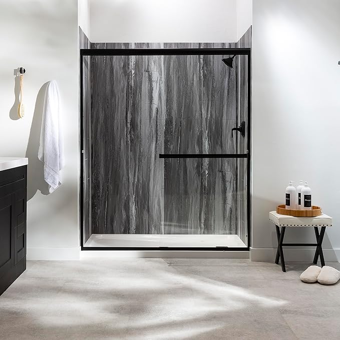 Palisade 78in x 60in x 32in Waterproof Vinyl Shower Surround Kit with Accessories in Urban Cliff