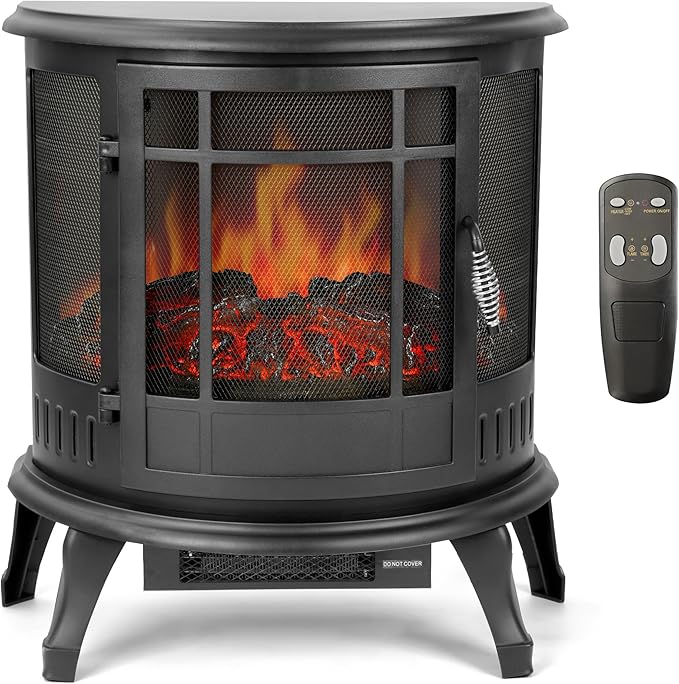 25in Electric Fireplace Heater Stove - Infrared Heater with Realistic LED 3D Flames and Remote Contro, Fire Place Electric, Fake Freestanding Fireplace for Indoor Use, Timer, 750 | 1500W