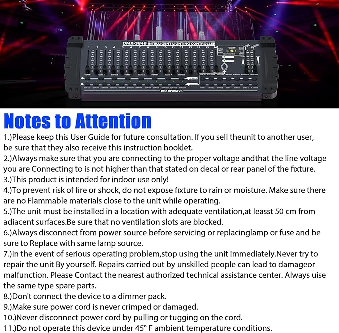 Wiwreenm DJ Controller 384CH Fog DMX-512 DJ Controller Support 30 Banks 8 Scenes 24 fixtures Stage Lighting Console for Program Editing of DJ Lights Show Bar Club Live