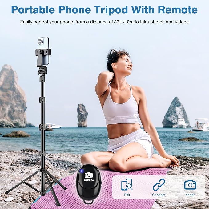 70" Phone Tripod with Remote & Holder, Portable Cell Phone Stand, Selfie Stick - Image 5