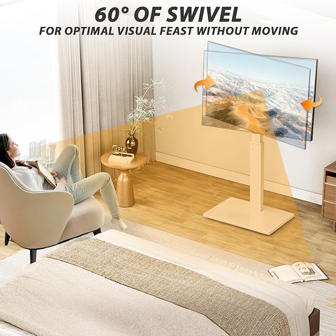 TAVR Universal Floor TV Stand Base for 32-70 Inch TVs up to 110 Lbs with Swivel Height Adjustable Mount, White Tempered Glass Base for Media Storage