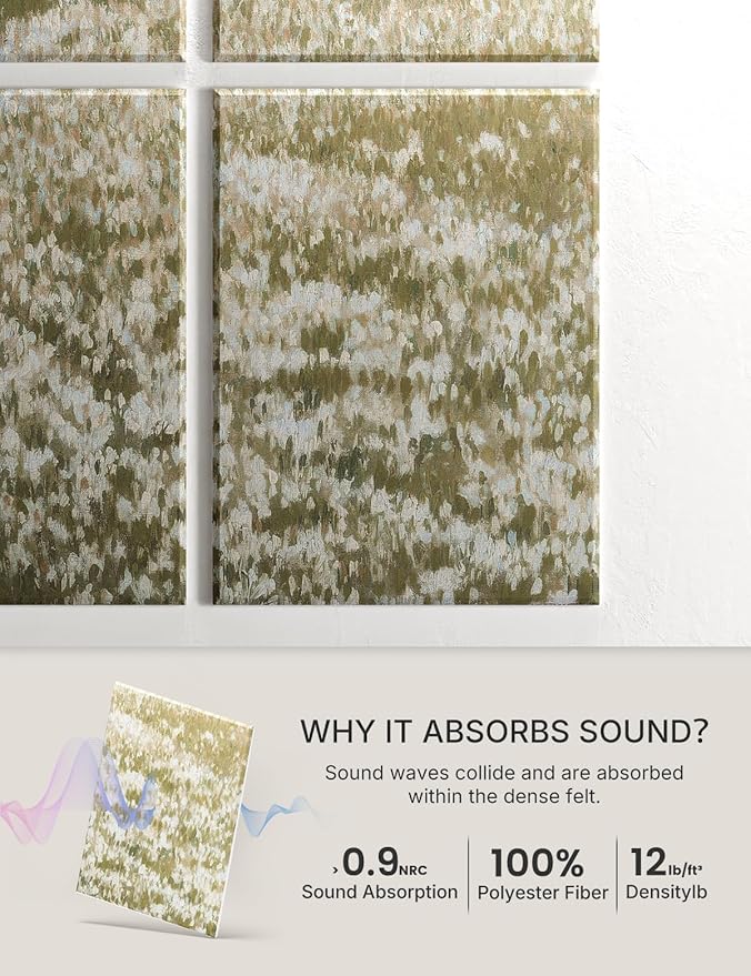 Wall Art Acoustic Panels,47''X31''Sound Absorbing Panels-8-Pack with 50 Adhesive Tabs, Panels for Living Room and Recording Studio, Offices-A Vast Summer Landscape