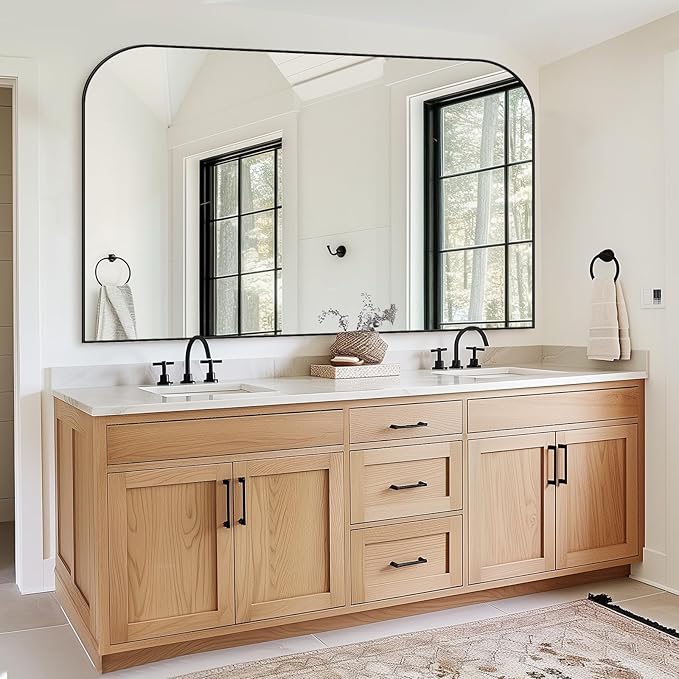 Bathroom Mirror, Wall Mirrors, Black Metal Framed Wall-Mounted Mirrors, Bathroom Vanity Mirror for Over Sink, Living Room, Bedroom, Entryway, 55x36 Inch, Black