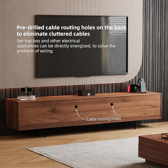 gaoyangjiaju 94.48" Mid-Century Modern TV Stand, Walnut Media Console with 4 Storage Cabinets, Entertainment Center for TVs up to 100 Inches, Ideal for Living Room or Bedroom