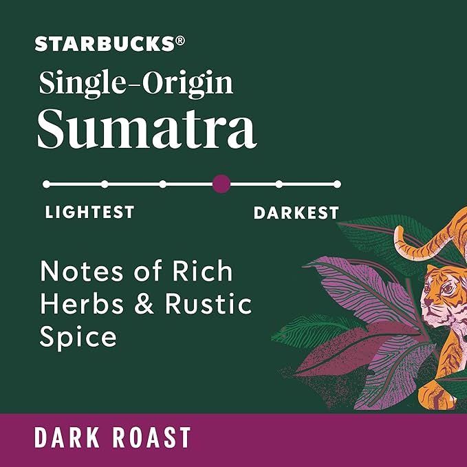 Starbucks Ground Coffee, Dark Roast Hot or Iced Coffee, Single-Origin Sumatra, Six 12 oz Bags