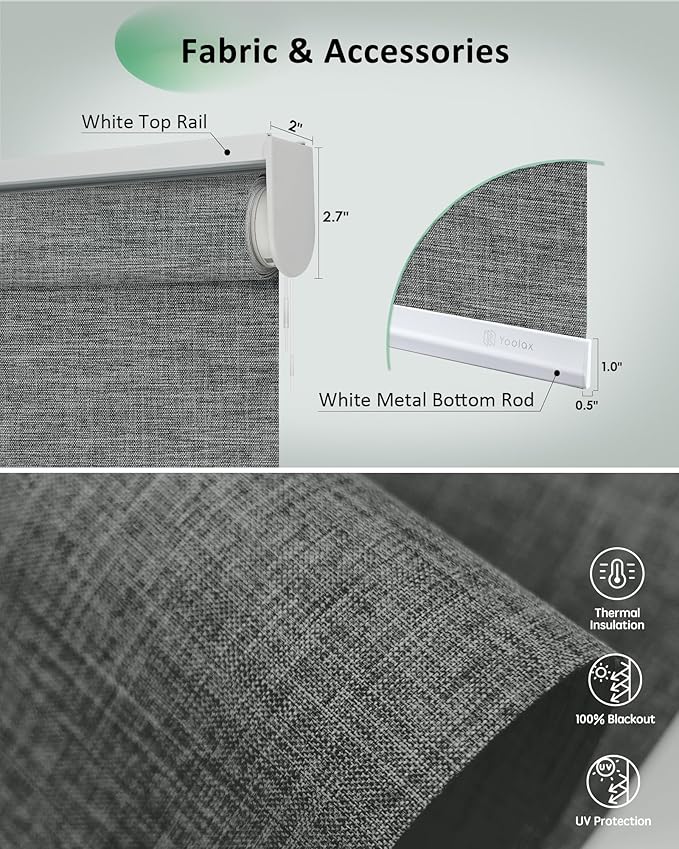 Yoolax Motorized Blinds App Control, Blackout Roller Shades for Windows, Cordless Automatic Shades Roller Window Blinds for Bedroom Living Room Office (Blackout Ashfall Gray, 35" W x 72" H)