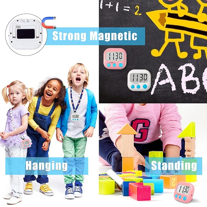 Classroom Timers for Teachers Kids Large Magnetic Digital Timer Teacher Supplies 6 Pack-Blue Pink