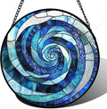 CRISGIF Stained Glass Window Hanging - Blue Abstract Swirl Suncatcher for Doors Garden Patio Unique Sun Catchers Decor Christmas Mother's Day Birthday Gifts for Women Men Mom Nana Friend 6.3 in