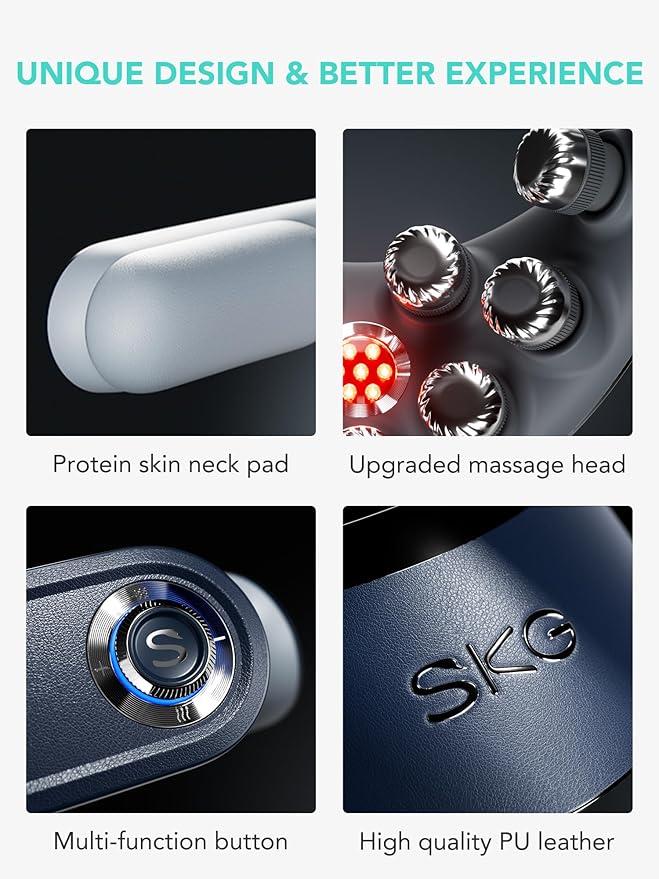 SKG Foldable Neck Massager for Pain Relief Deep Tissue Vibration Cordless Travel Massager,Portable 9D Neck Massager for Office Home Car Birthday Gifts for Men Women Dad Mom Grandpa