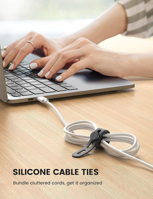 10Pack Silicone Cable Ties Cord Organizer Wrap - Lamicall Durable Reusable Wire Management with Lock Buckle, Elastic Charger Cable Strap Ties, Electrical Cord Keeper for Travel, Home Accessories
