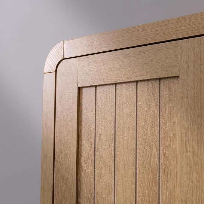 Modern Farmhouse Bathroom Wall Cabinet, Oak Finish Medicine Cabinet with Soft-Close Doors, Wall Mounted Storage Organizer with Rounded Edges for Kitchen, Laundry Room, Entryway