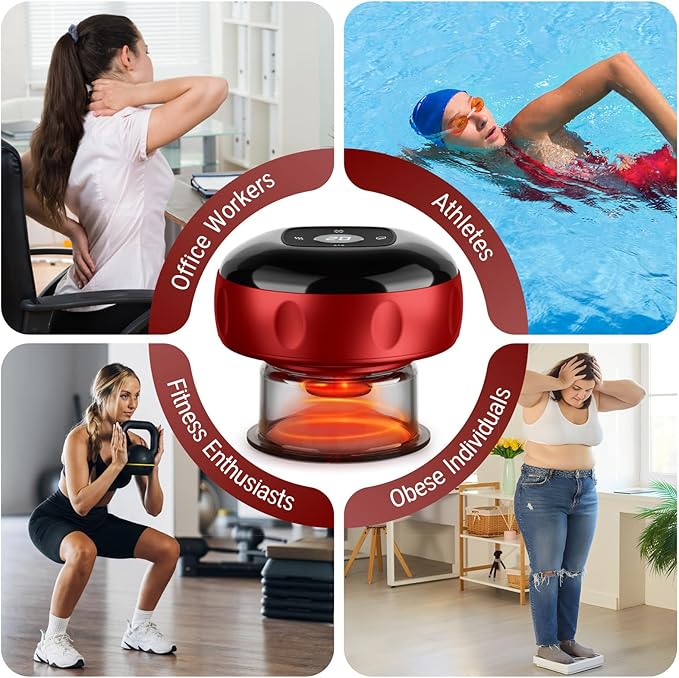Cakoutanb Smart Cupping Therapy Massager, 7 in 1 Red Light Cupping Therapy Set with 2 Modes for Targeted Pain Relief, Muscle Soreness,Tighter Skin, Cupping Kit with 12 Levels Suction and Heat,1 Pack