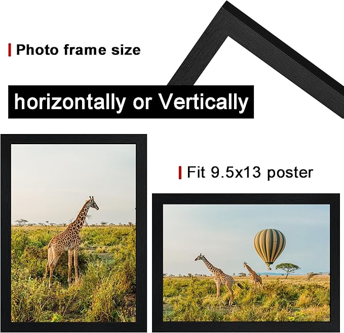 TKYGU 9.5x13 Picture Frame Set of 3, Black Wooden Frame 9.5x13 Wall Gallery Poster Photo frame with Shatter Resistant Plexiglass,Horizontal and Vertical Formats for Wall Hanging best gift