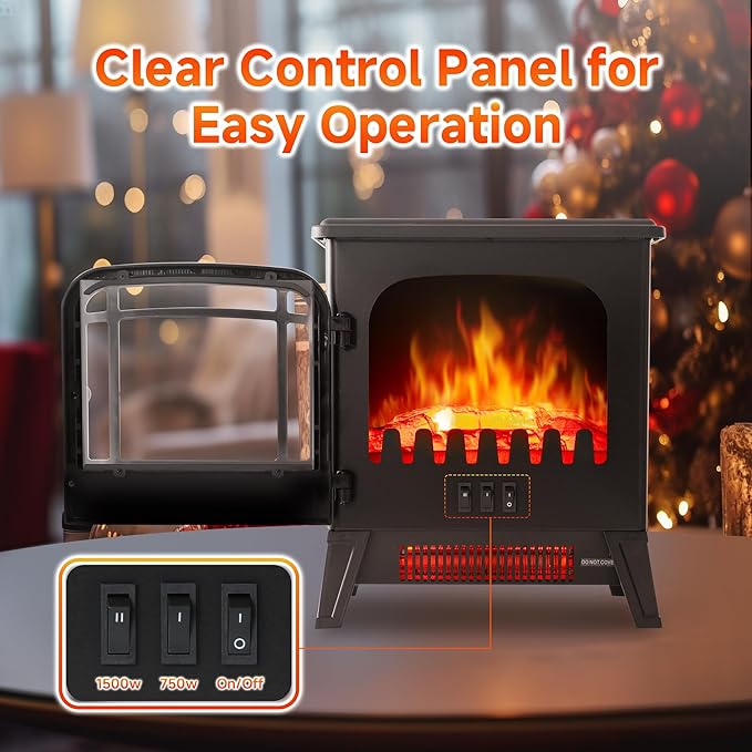 17" Freestanding Electric Fireplace Heater - Infrared Heater with LED 3D Flames and Realistic Logs, Fire Place Electric, Fake Fireplace Heaters for Indoor Use, 750 | 1500W Overheat Protection