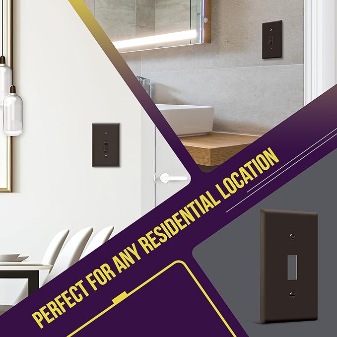 ENERLITES Toggle Light Switch Wall Plate, Gloss Finish, Standard Size 1-Gang 4.50" x 2.76", Unbreakable Polycarbonate Thermoplastic, 8811-BR-10PCS, Brown (10 Pack)