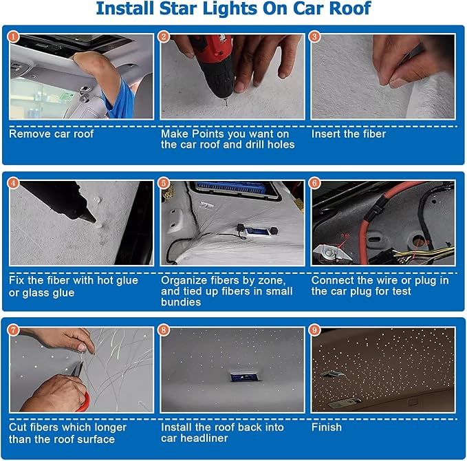 AMKI 16W Bluetooth Twinkle Fiber Optic Star Ceiling Lights Lamp Kit, LED RGBW Engine Driver APP/Remote Control, Mix 335 Strands (0.75mm+1mm+1.5mm) 9.8ft/3m Long + Crystal