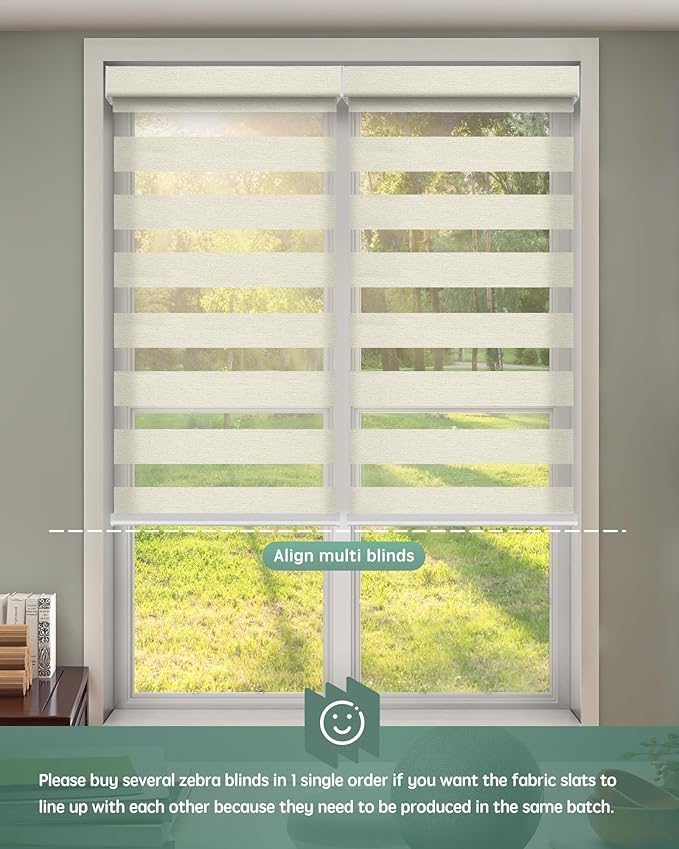 Yoolax Motorized Zebra Blinds Compatible With Alexa, Custom Size Electric Blinds With Remote, Privacy Window Shades (Beige)