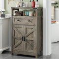 Farmhouse Bathroom Storage Cabinet with Barn Doors, Bathroom Storage Organizer with Drawers, Rustic Freestanding Floor Cabinet for Kitchen, Living Room, Grey