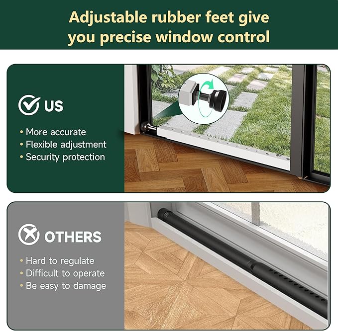 WooFog Window Security Bars Adjustable, Window Bars Security Inside Vertical, Heavy Window Ac Lock Bar with Rubber Feet for Up and Down Windows, 17-32 inch Double Hung Window Stopper -4 PCS Patented