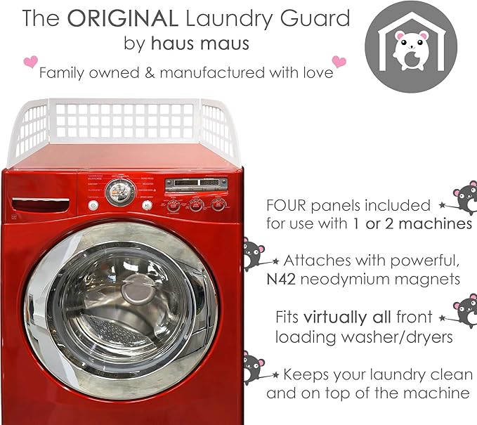 Haus Maus The Original Laundry Guard - Stop Laundry From Falling Behind Washer/Dryer - Invented by a US Mom - Made in NorthAmerica - Magnetic - Fits Most Front Loading Machines - Top of Fridge - White