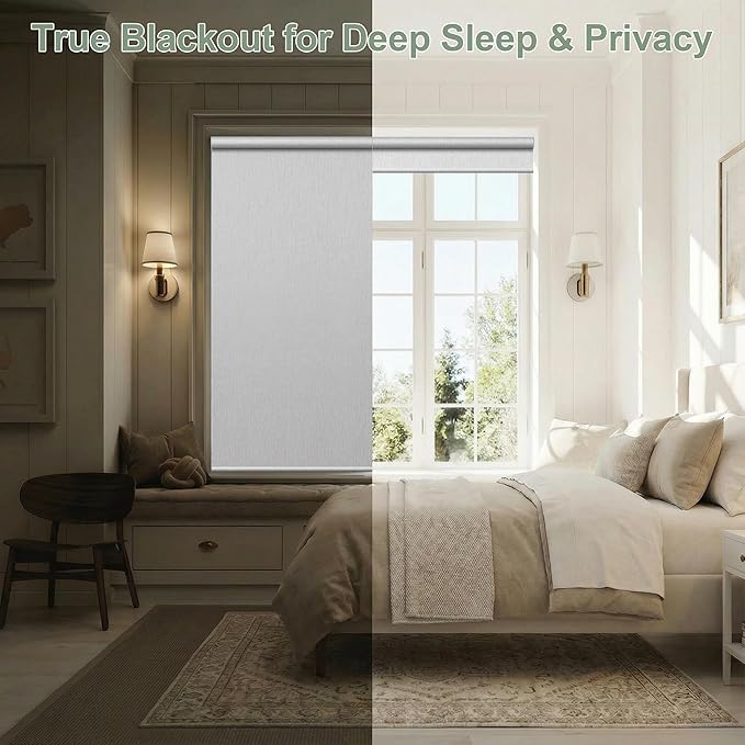 Zshine Motorized Blackout Window Blinds Customize Width (23-95 Inches) Remote Control Wireless and Rechargeable Roller Shades Blinds for Windows, Home, Office, Hotel, Club, Restaurant(82164A)