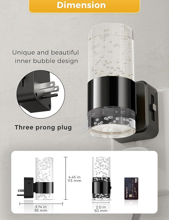 L LOHAS LED Night Light,Dimmable Night Lights Plug into Wall, 2 Pack Acrylic Nightlights with 0-100 LM Adjustable Brightness, Amber Plug in Night Light with Dusk to Dawn Sensor, for Bathroom Hallway