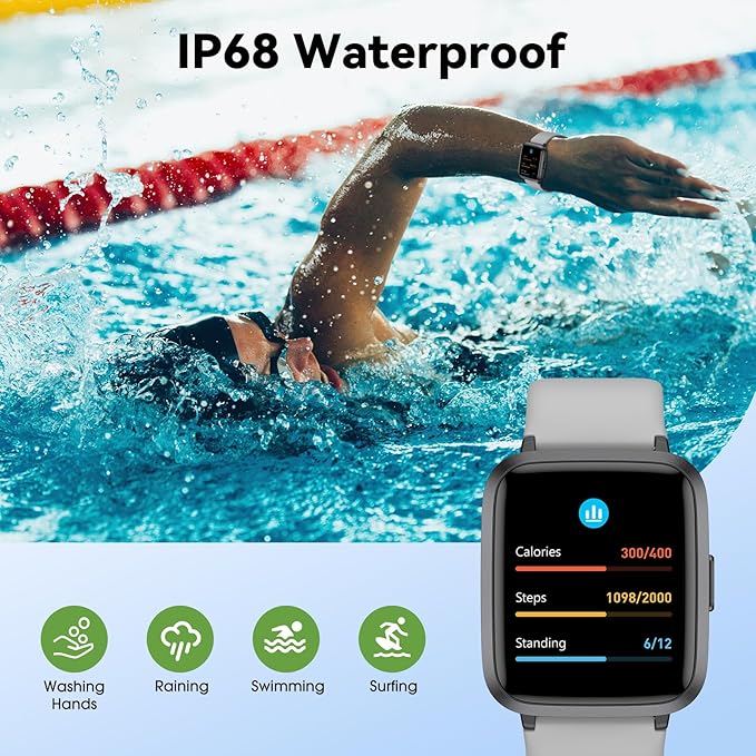 LIVIKEY Fitness Tracker Watch with Heart Rate Monitor, Activity Tracker with Pedometer, Sleep Monitor, Calories & Step Counter, IP68 Waterproof Smart Watches for Women Men Fitness Watch for Sports