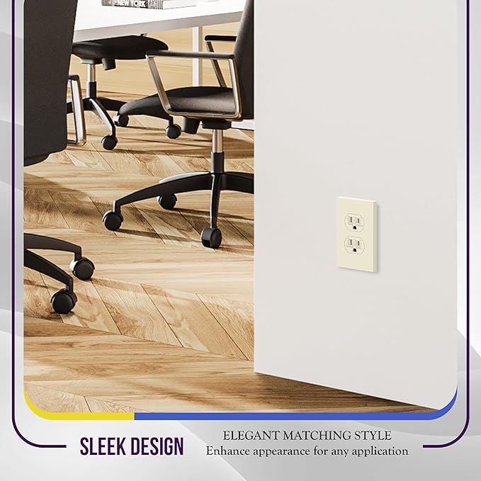 ENERLITES Screwless Duplex Wall Plate, Child Safe Receptacle Outlet Cover, Standard Size, 1-Gang 4.68" x 2.93", Unbreakable Polycarbonate Thermoplastic, UL Listed, SI8821-LA, Glossy, Light Almond