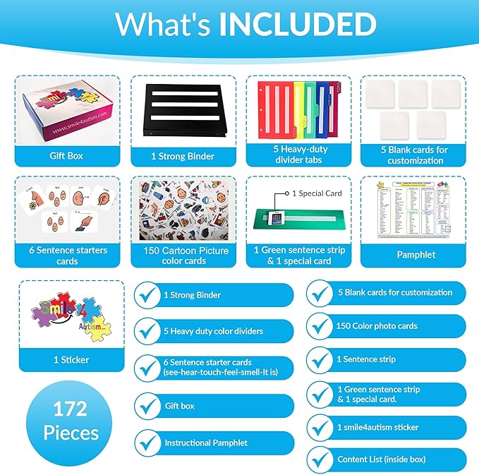 Visual Communication Book,162 ASD Photo Picture Cards: Autism Language Vocabulary, Speech Articulation Therapy, ADHD & Aprexia Learning (English Plastic Cartoon Picture Book, Large)