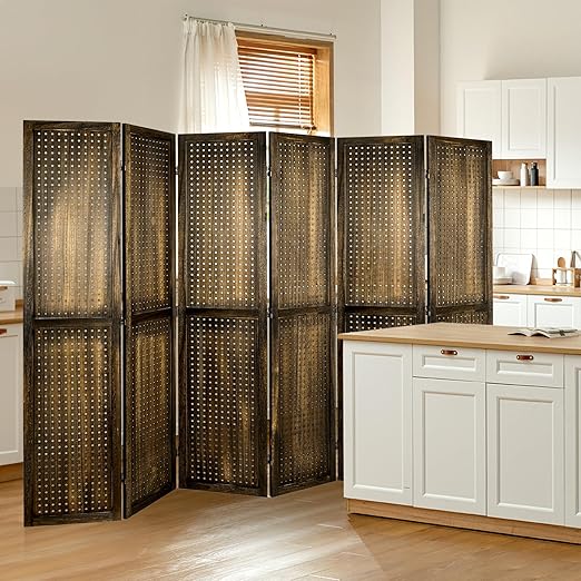 Babion 6 Panel Pegboard Display, Peg Board Room Divider Freestanding Folding Privacy Screens Display Stand for Craft Shows (Brown)
