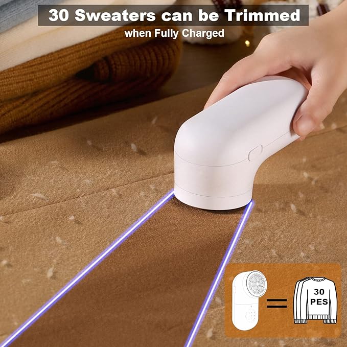 Garstor Fabric Shaver, Electric Lint Remover, 2.0 USB Rechargeable Fabric Defuzzer, Reusable Cordless Sweater Shaver can be Used Anywhere (2.0 Pro, White)